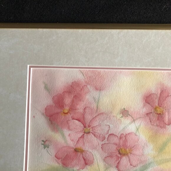 Joanne Harris water color painting pink flowers Nieleen metal frame wall decor - Picture 3 of 7